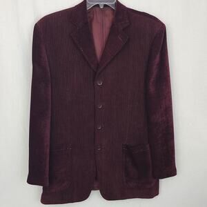 Vtg Venezzi Fine Mens Wear Burgundy Blazer Jacket Velvet Textured Sz L Rare Y2K